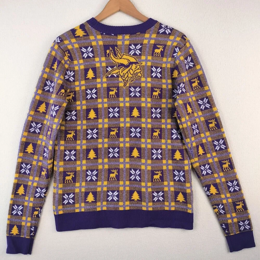Minnesota Vikings Sweater Mens S Purple Gold Fair Isle Nordic Graphic Print SKOL